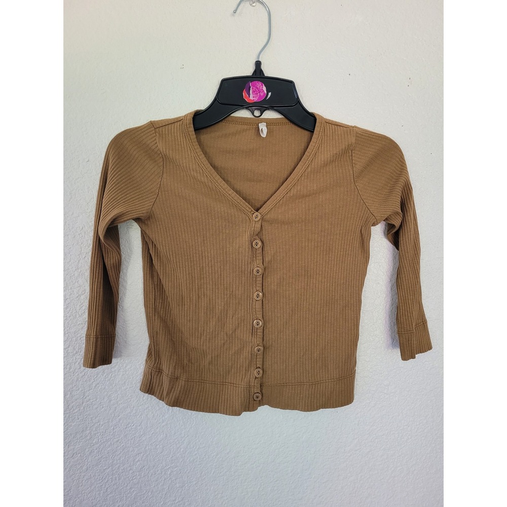 Jamie Kay Ribbed Button Down Cardigan Brown V-Neck Long Sleeve 4Y Bamboo #R